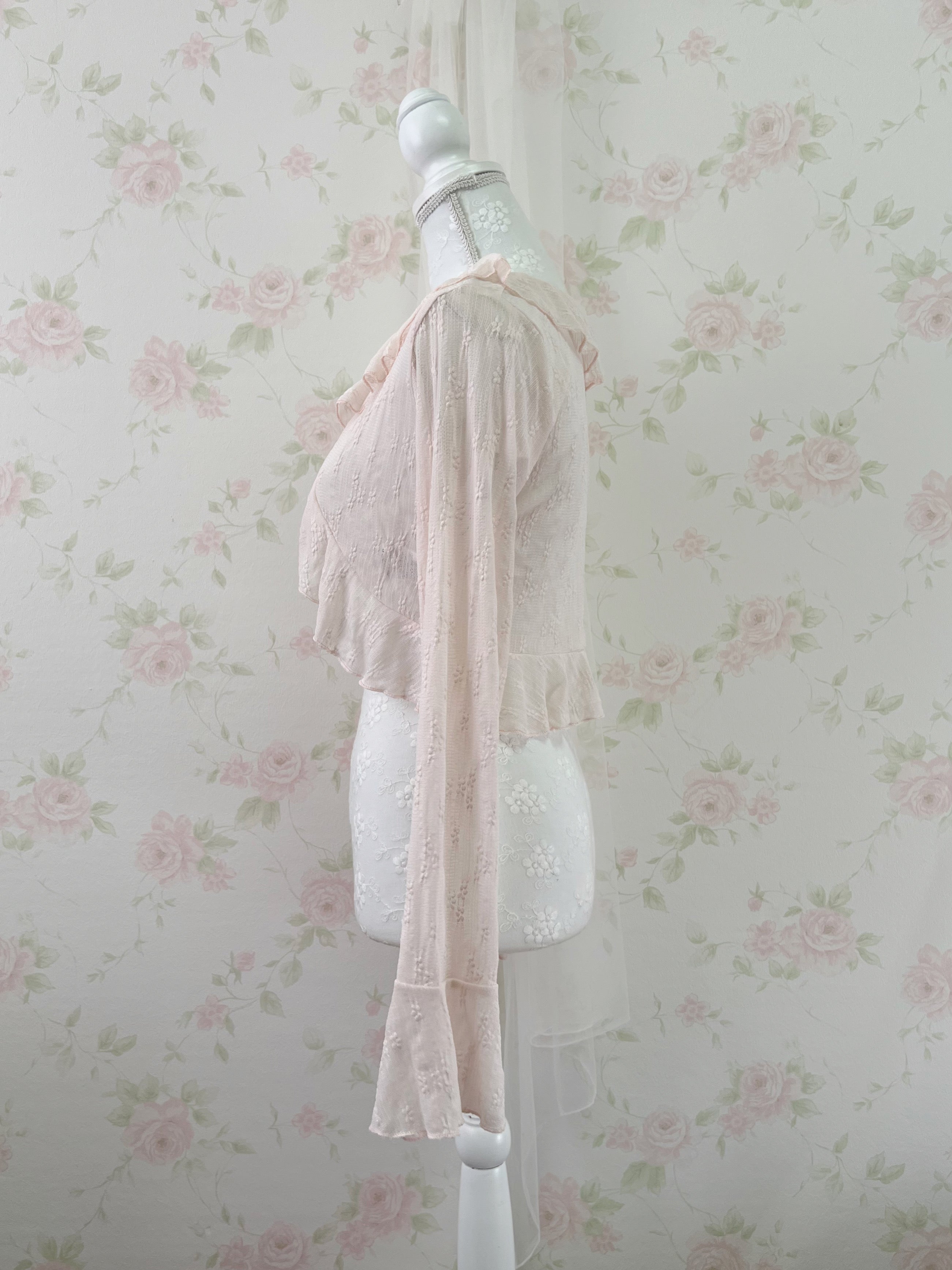Lacy Front String Cardigan (Pink)