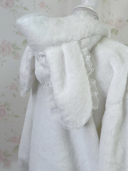 Bunny Ear Laced Up Sleeve Hoodie（White)