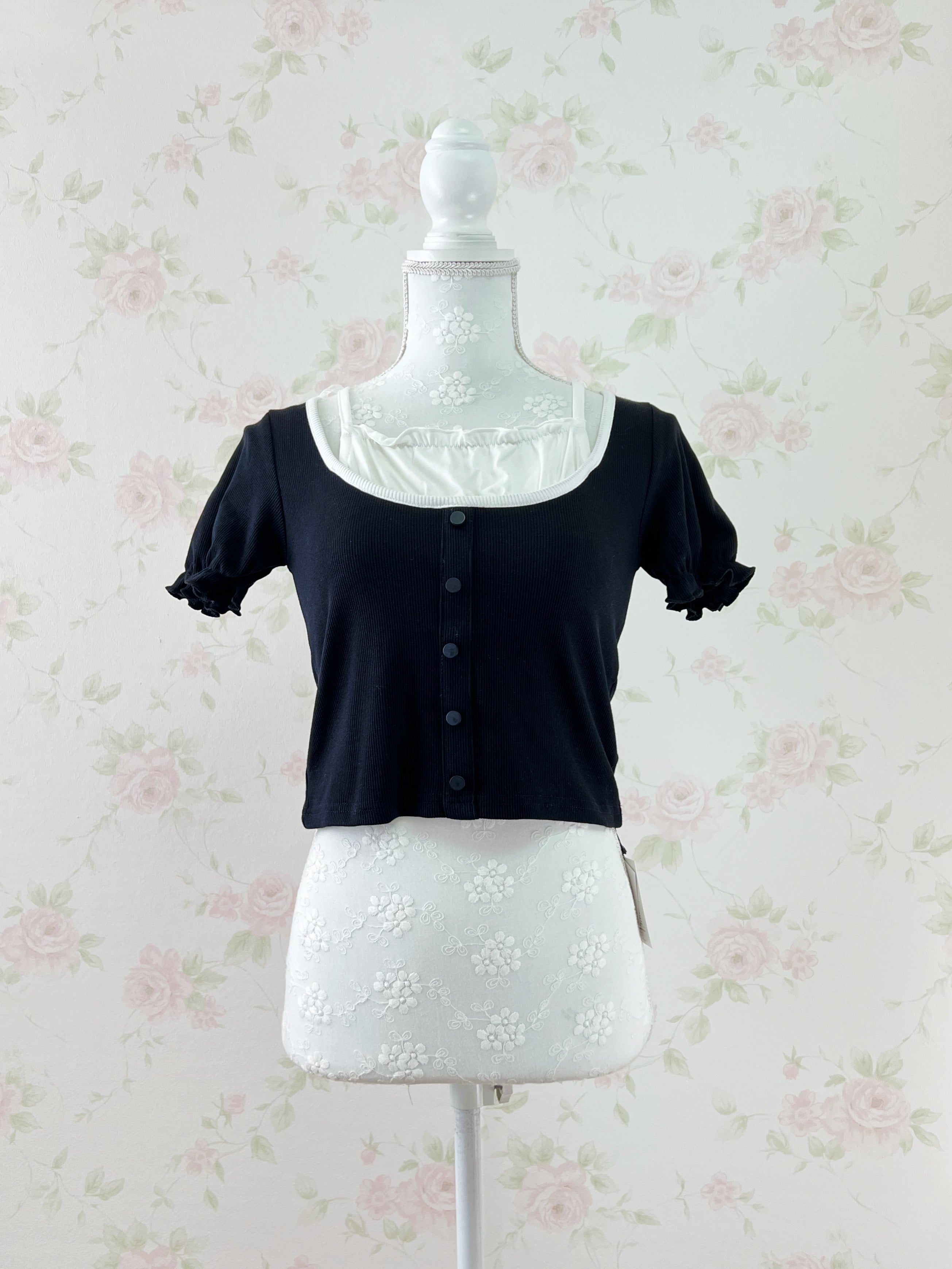 Milk Maid Organdy Bow Top (Black)