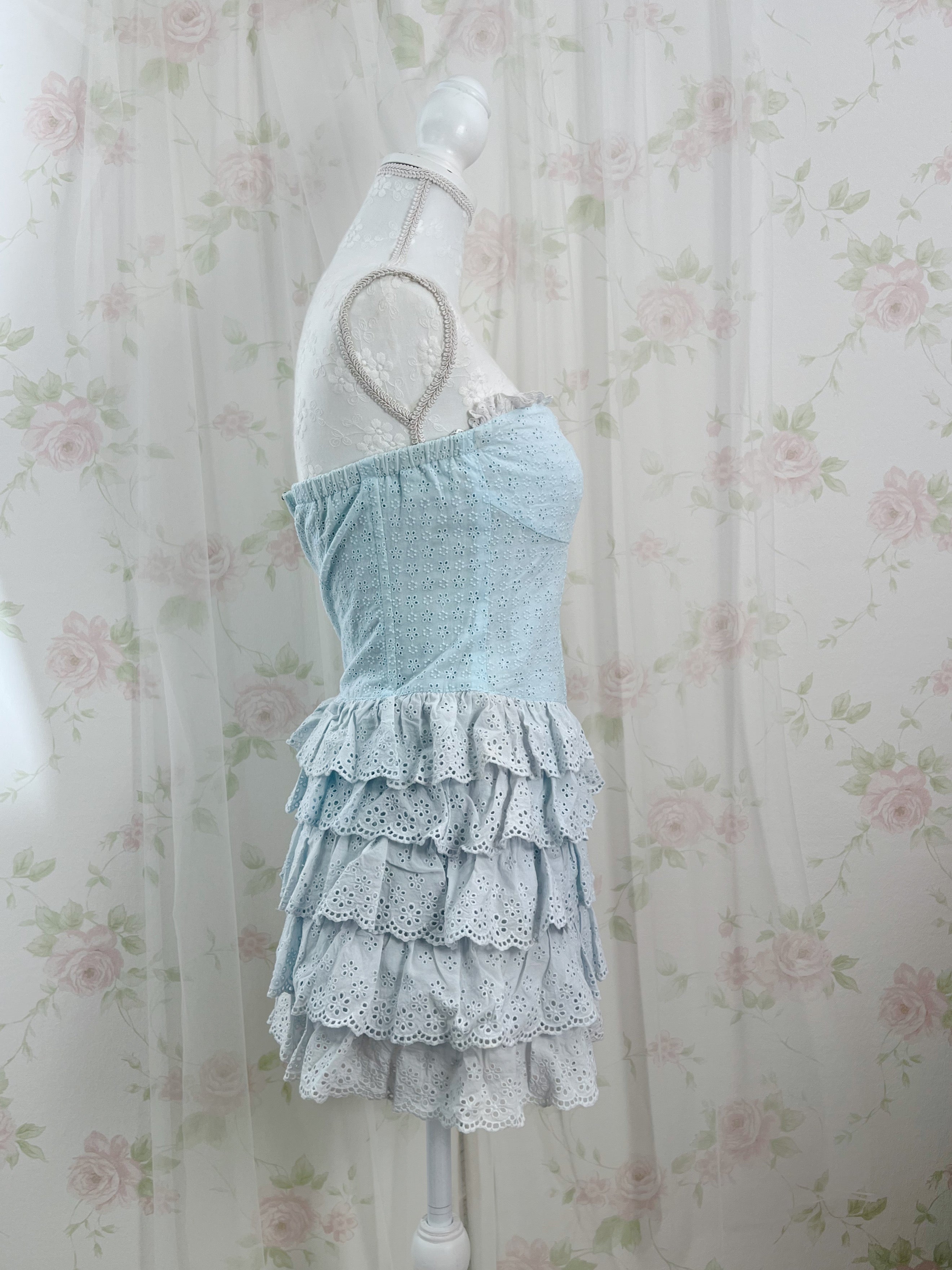 MERCURYDUO Gradation Lace Cotton Tiered Dress (Blue)
