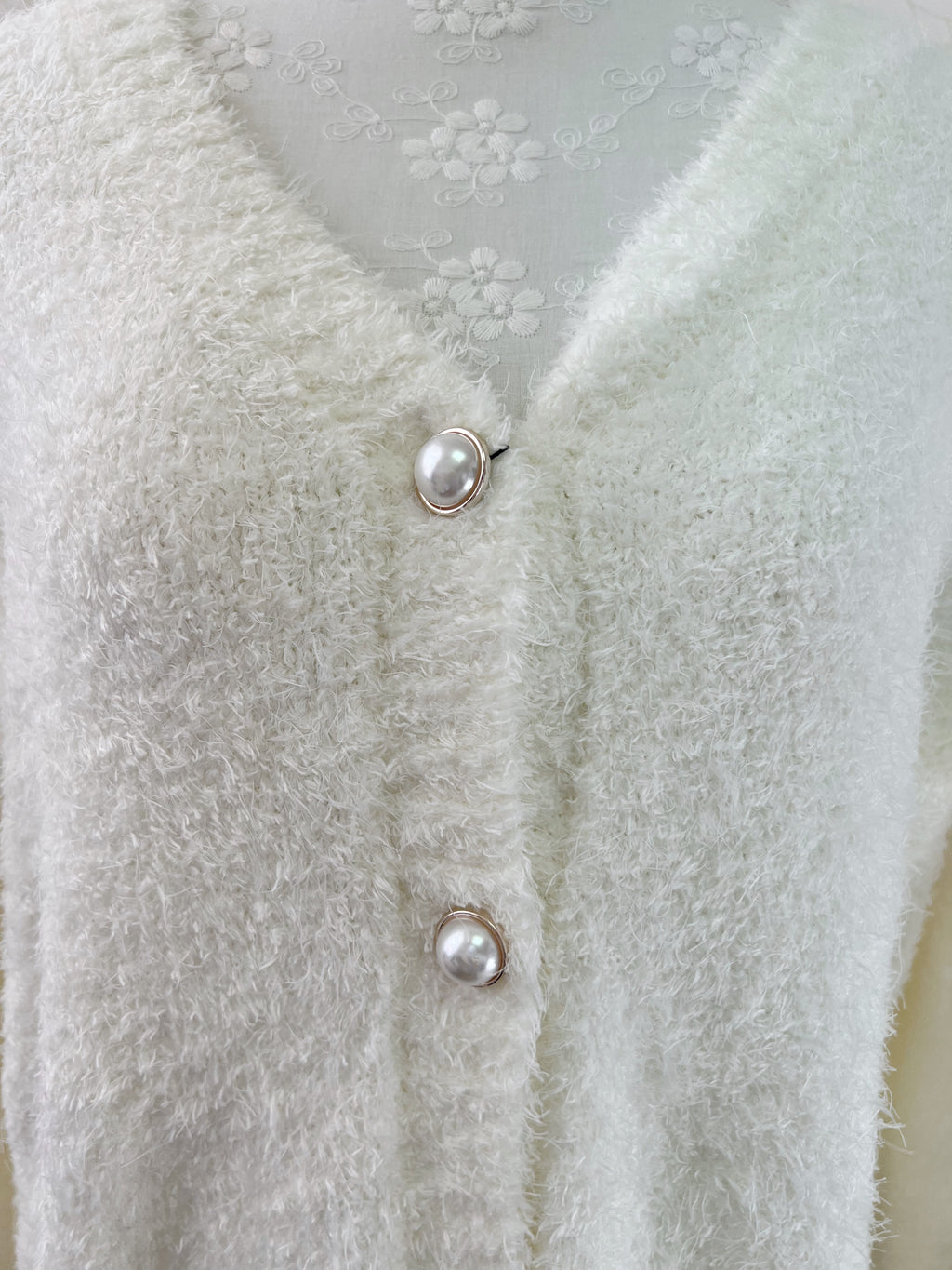 Laced Up Bow Shaggy Cardigan (Ivory)