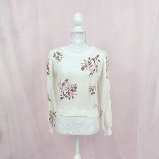 LIZ LISA Back Bow Rose Wool Angora Mix Sweater