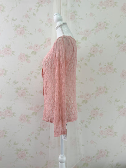 GRL Lacy Double String Cardigan (Peach Pink)