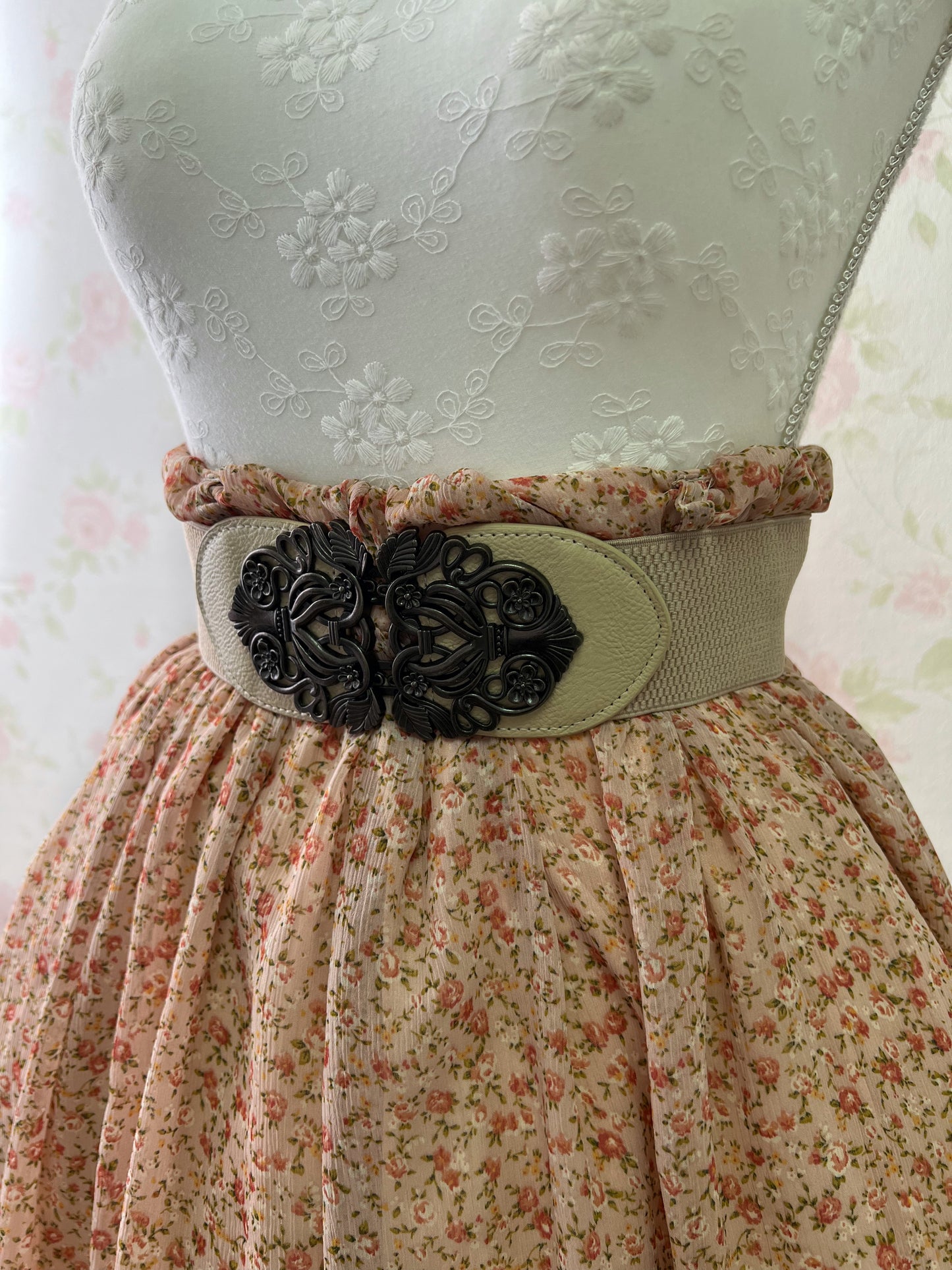 Petite Floral Organdy Skirt With Wide Belt