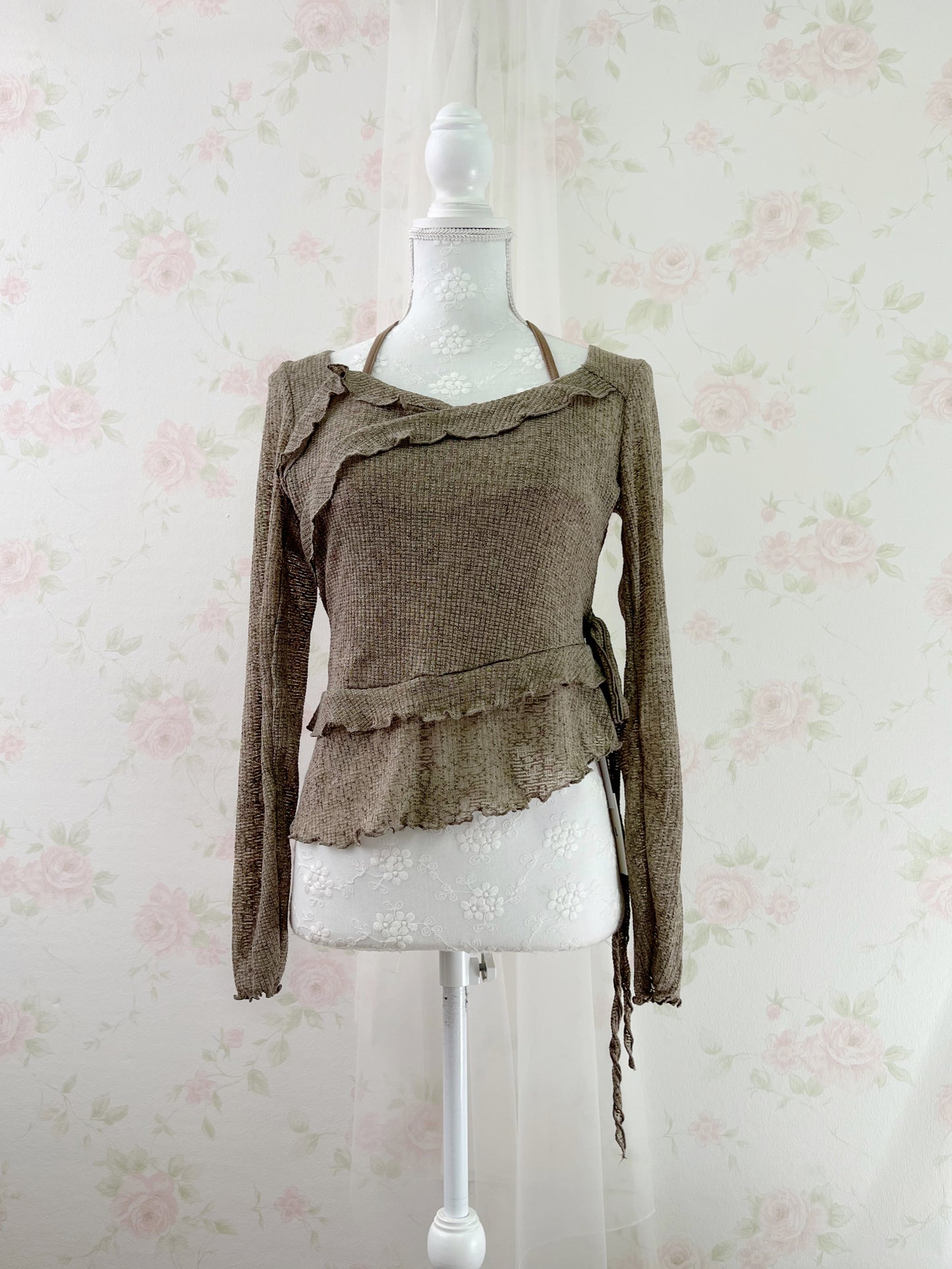 GRL Y2K Layered Halter Neck Top( Milk Tea Beige)
