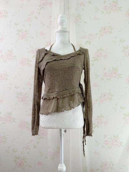 GRL Y2K Layered Halter Neck Top( Milk Tea Beige)