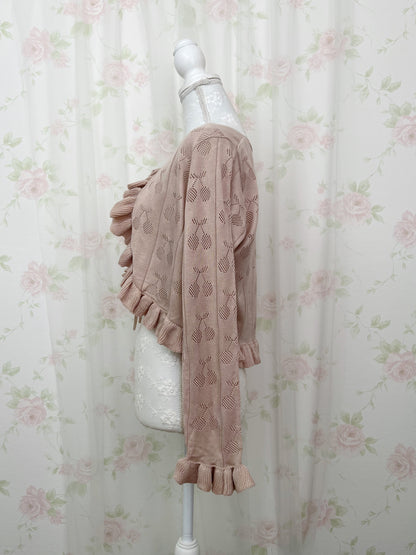 Cherry Ruffled Cardigan (Pink Milktea)