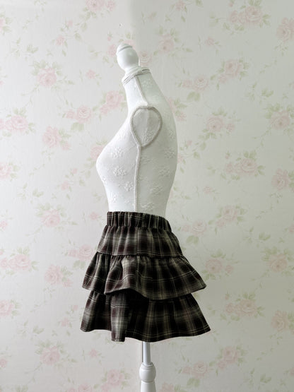 GRL Tiered Checked Skirt (Brown)
