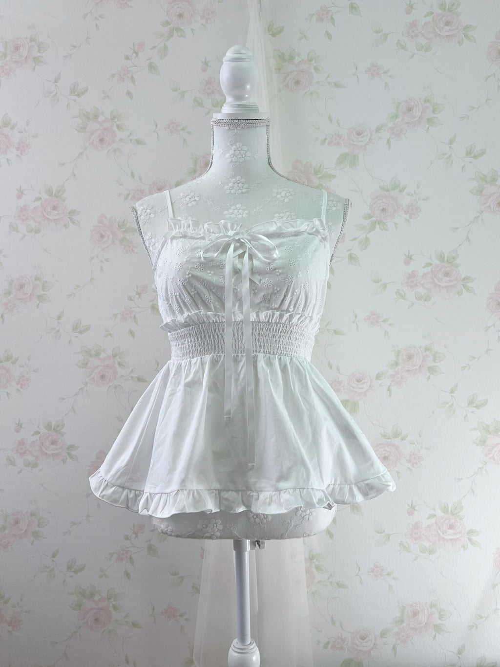Cotton Floral Embroidery Camisole(White)
