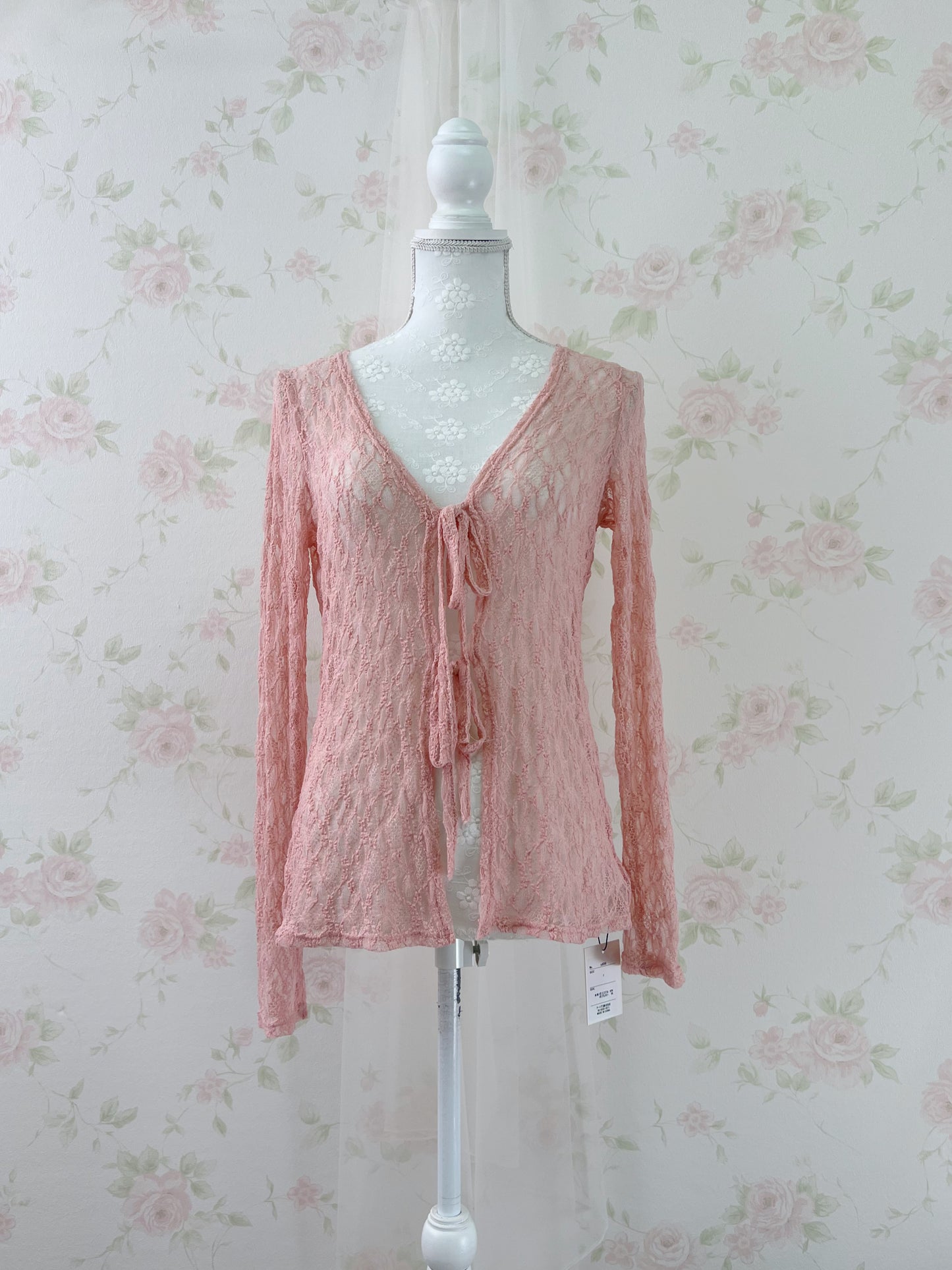 GRL Lacy Double String Cardigan (Peach Pink)