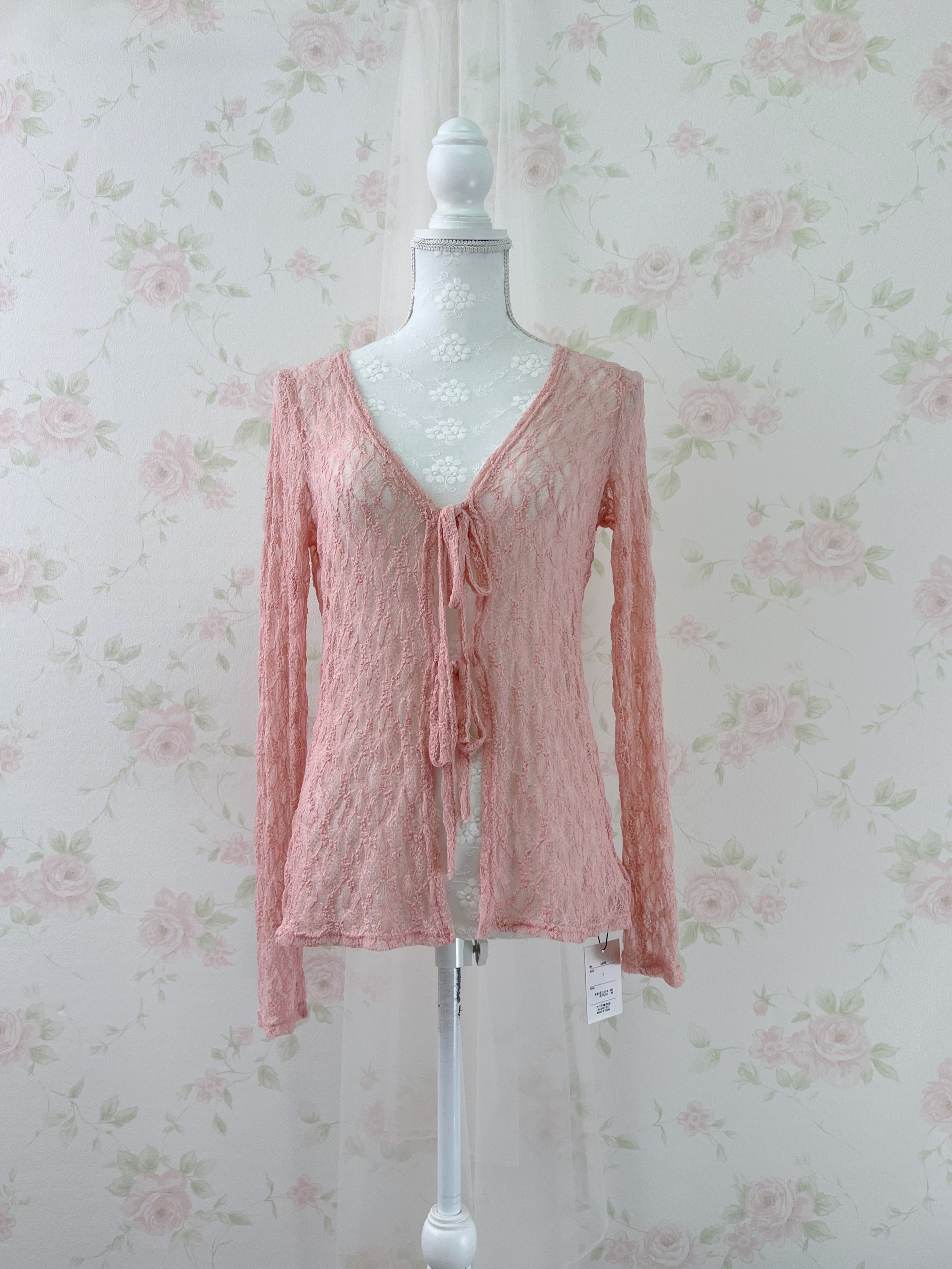 Lacy Double String Cardigan (Peach Pink)