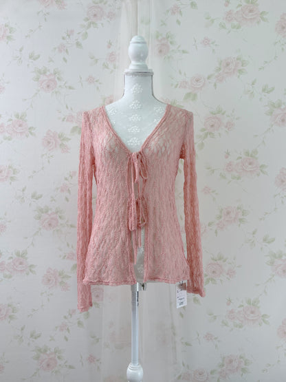 GRL Lacy Double String Cardigan (Peach Pink)