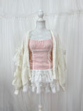 Laced Up Bow Shaggy Cardigan (Ivory)
