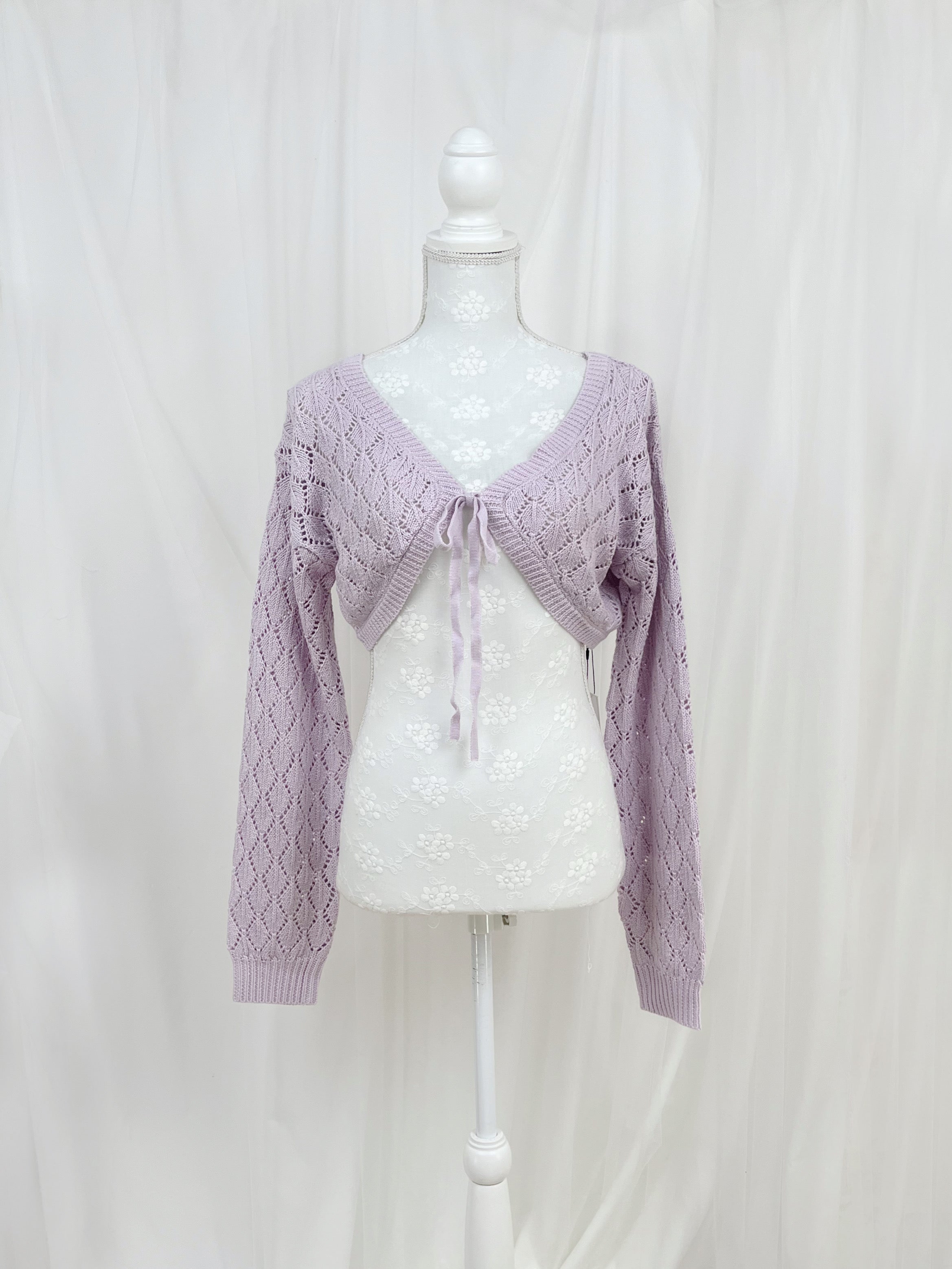 Front Tie Long Sleeved Bolero Cardigan (Purple)