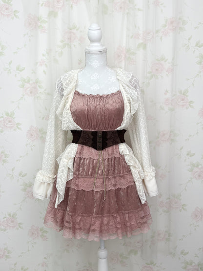 L'EST ROSE Velvet Lace Dress (Antique Pink)