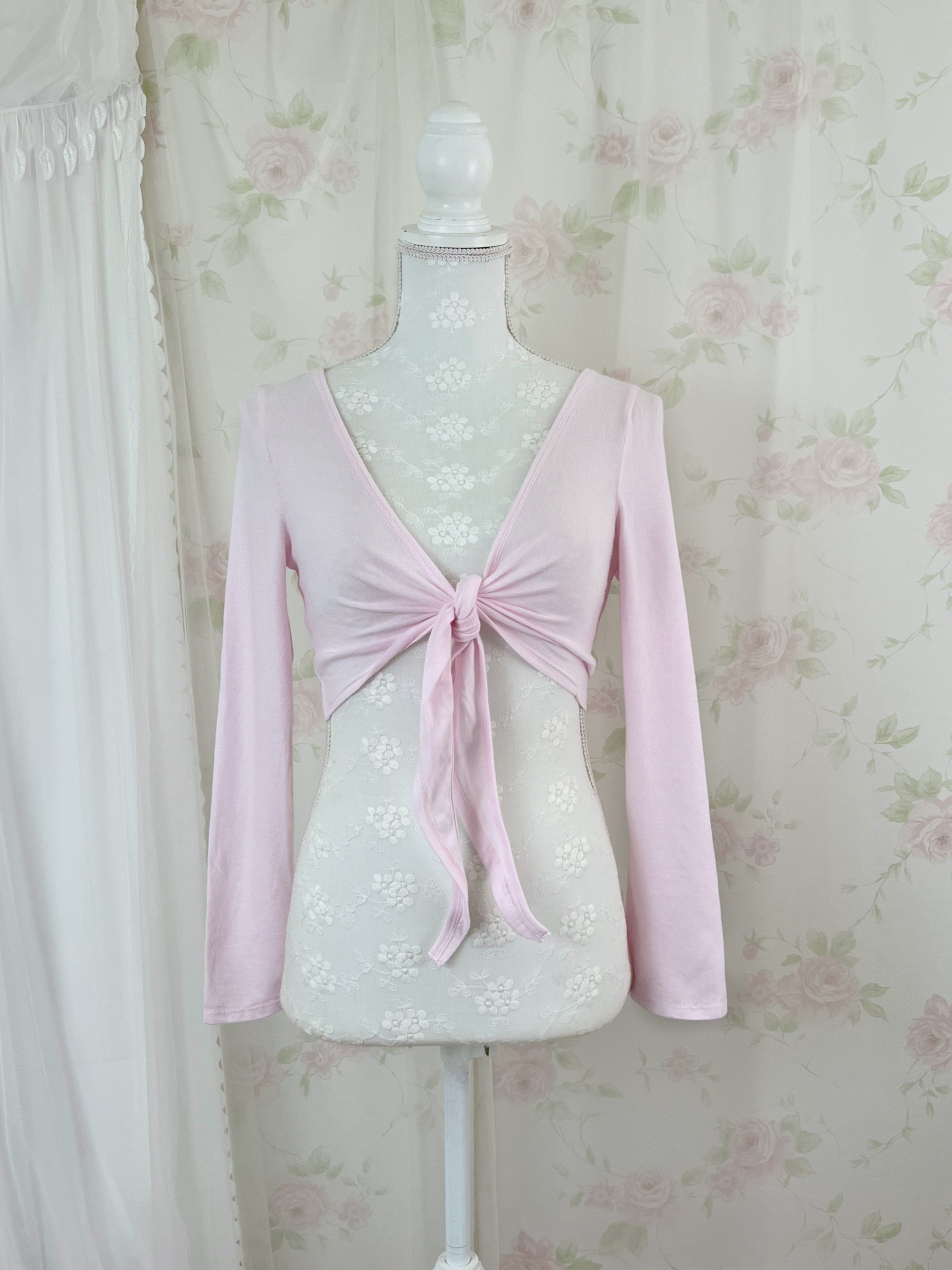 Front Tie Cardigan (Pink)