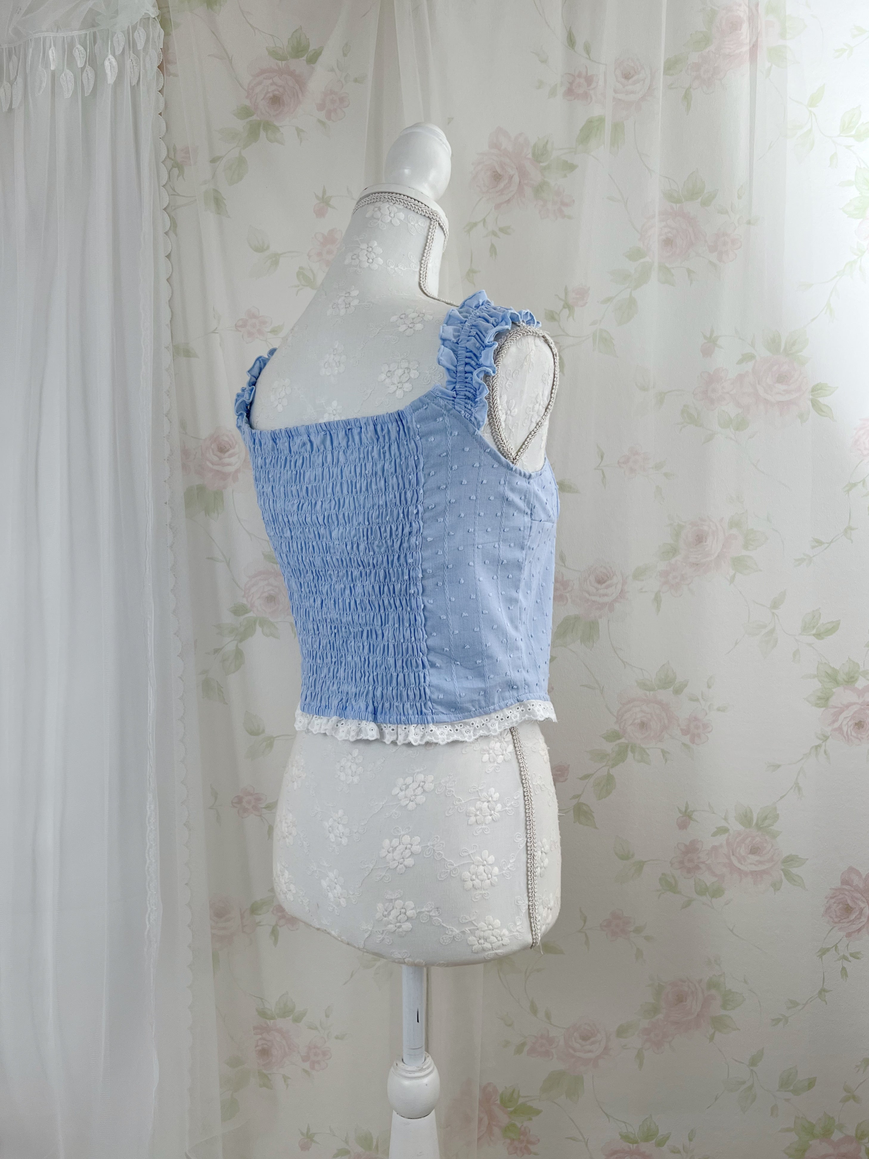 Cotton Gather Strap Top (Blue)