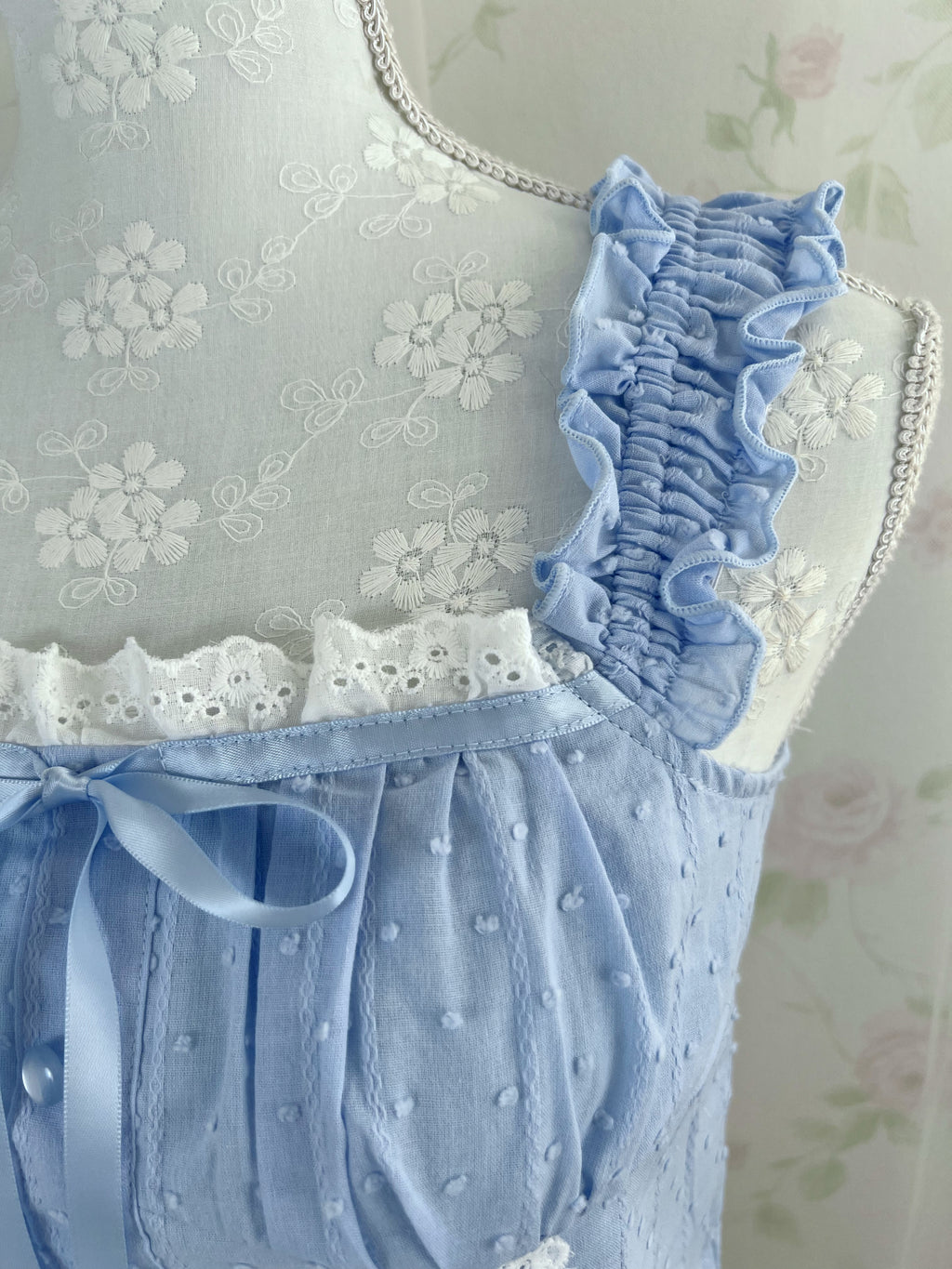 Cotton Gather Strap Top (Blue)