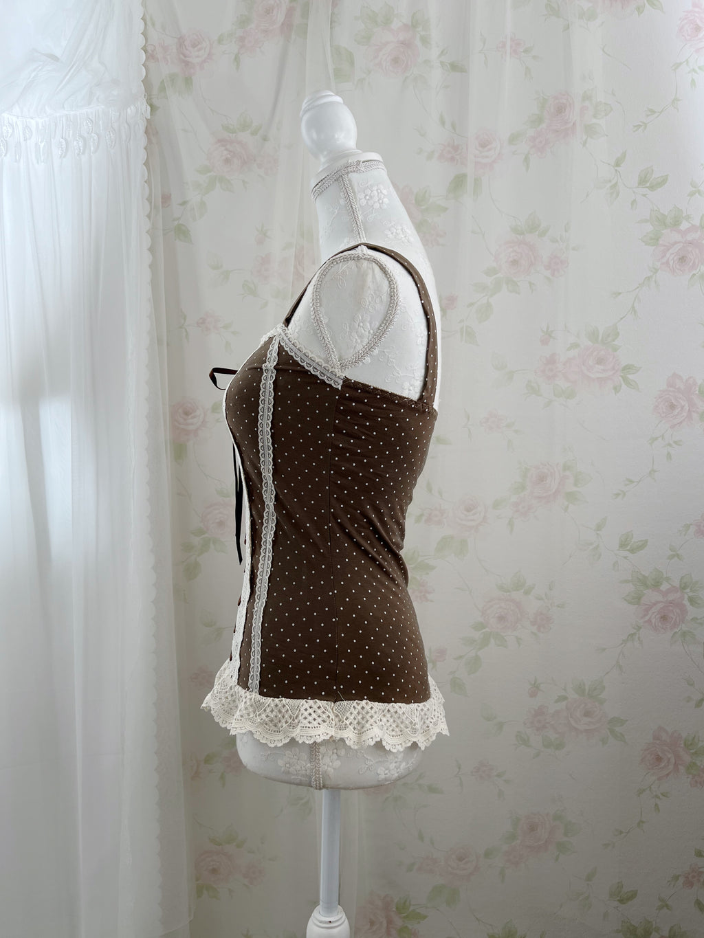 (Pre-order) passion room Laced Up Polka Dot Camisole
