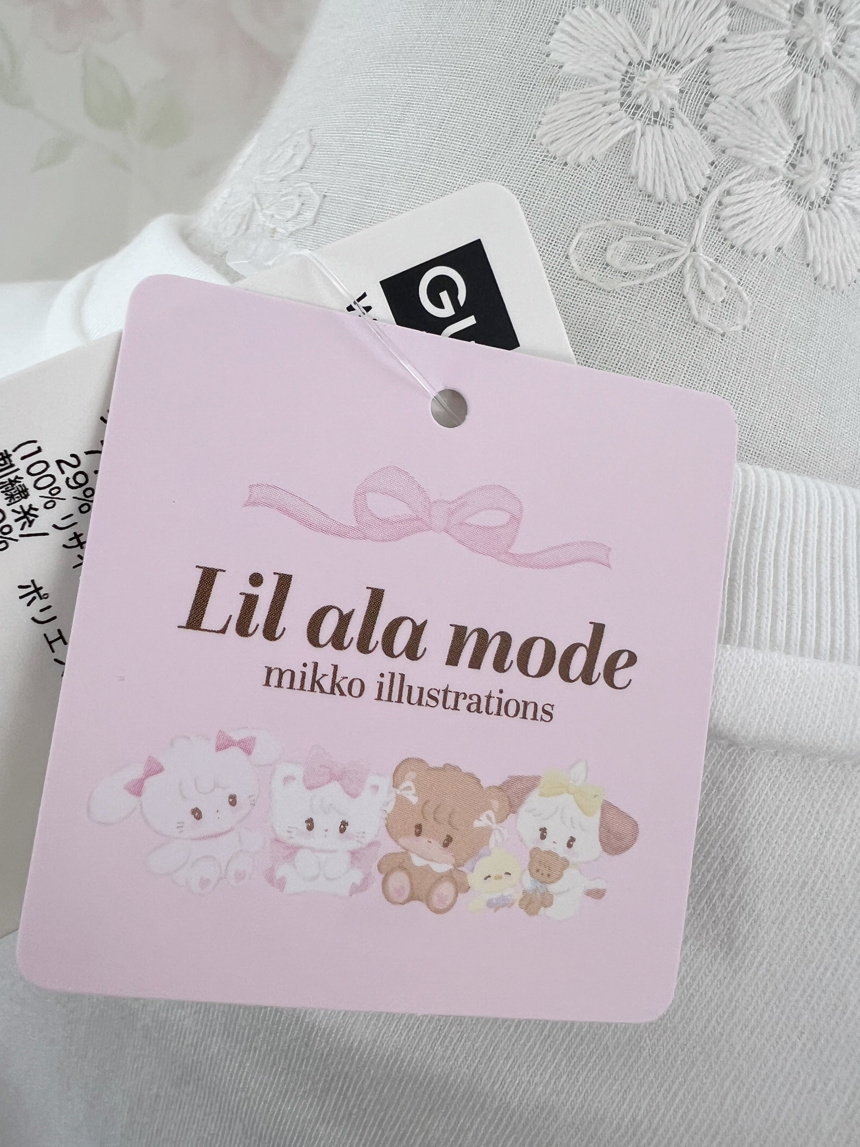 mikko Lil ala mode Embroidery Bow T-Shirt (White)