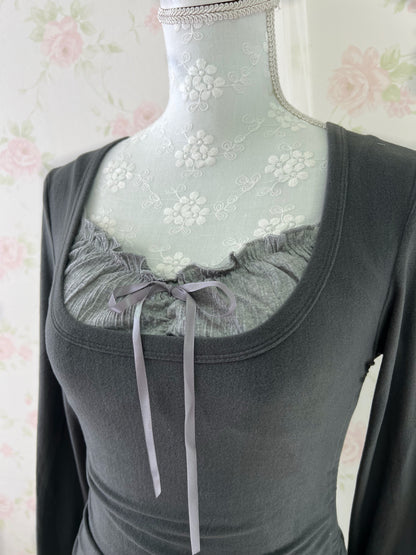 GRL Side String Camisole & T-Shirt Set (Gray)