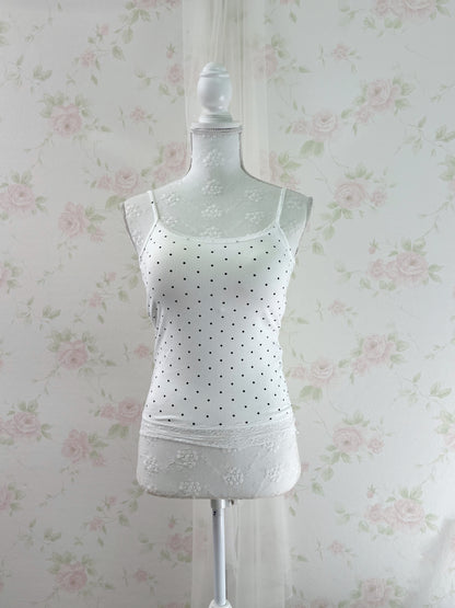 Polka Dot Lacy Hem Camisole With Cups (White)