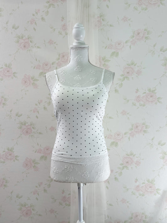 Polka Dot Lacy Hem Camisole With Cups (White)