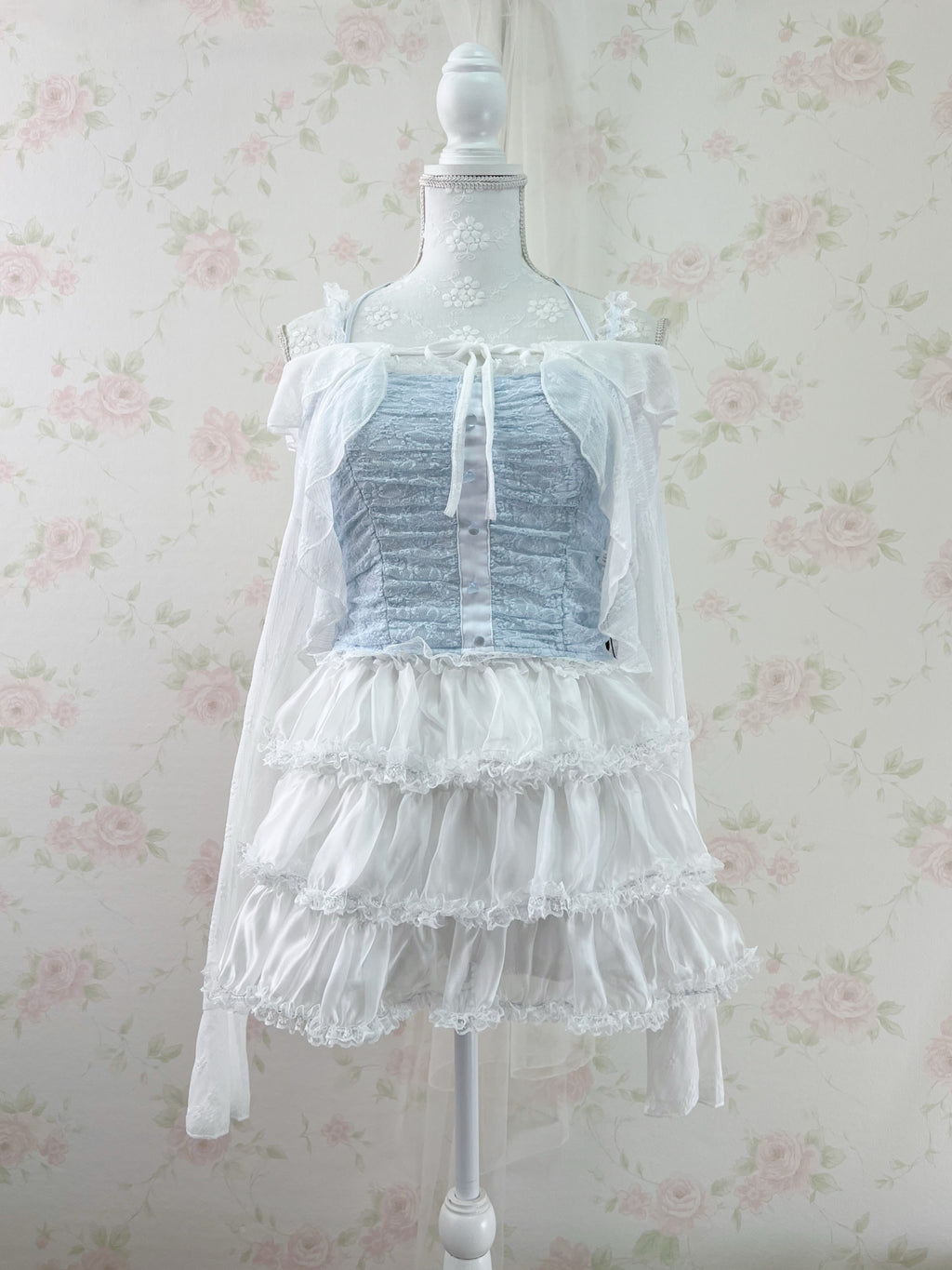 Lacy Halter Neck Camisole (Blue)