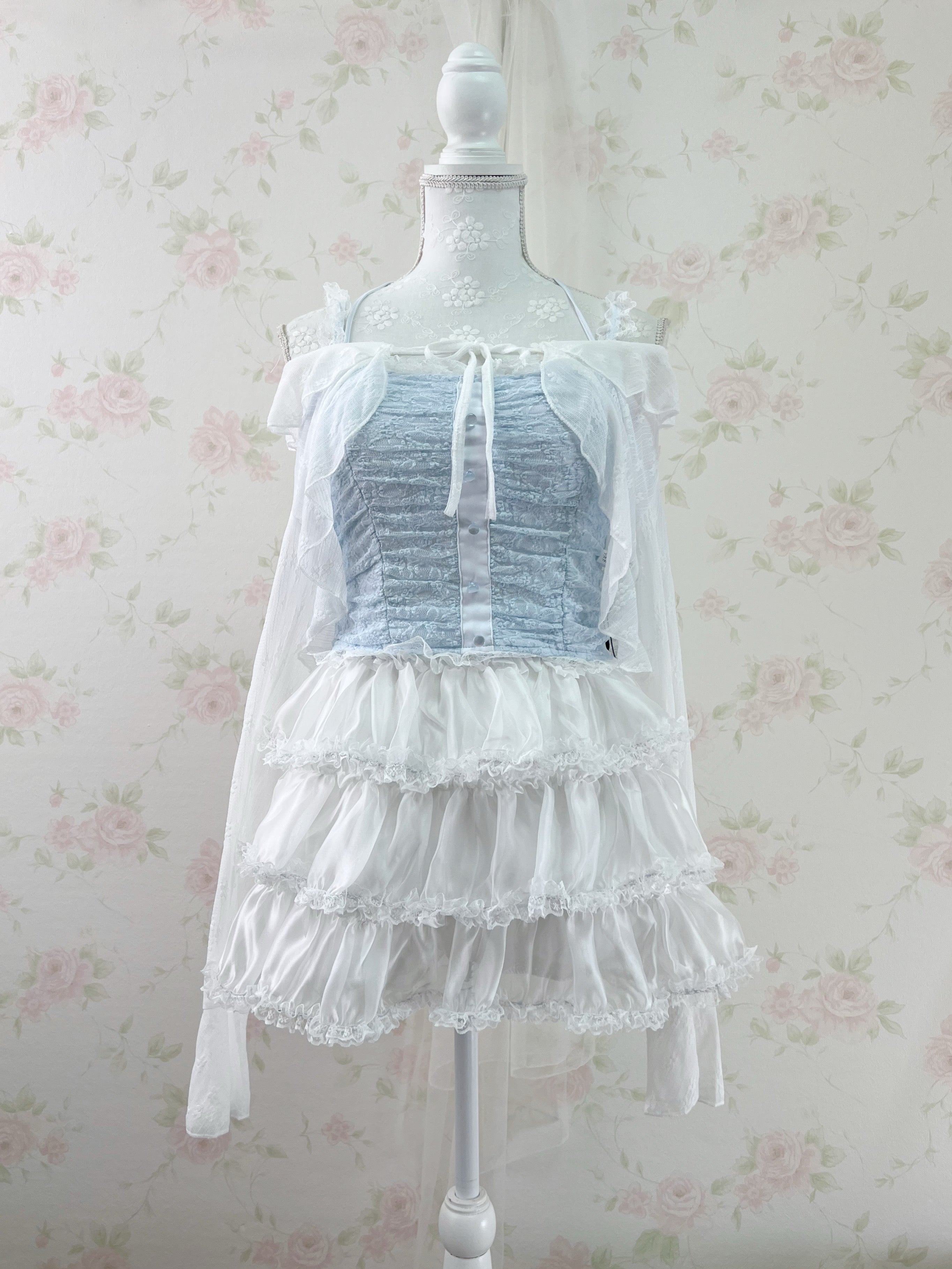 Lacy Halter Neck Camisole (Blue)