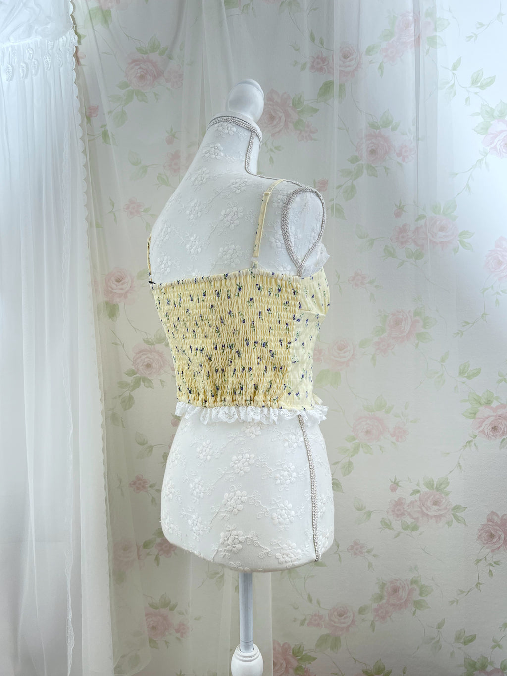 Petite Floral Laced Up Camisole (Yellow)