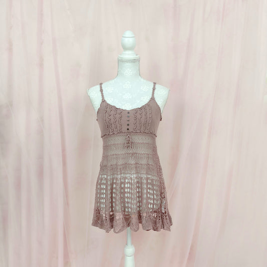 L'EST ROSE Crocheted Camisole Mini Dress