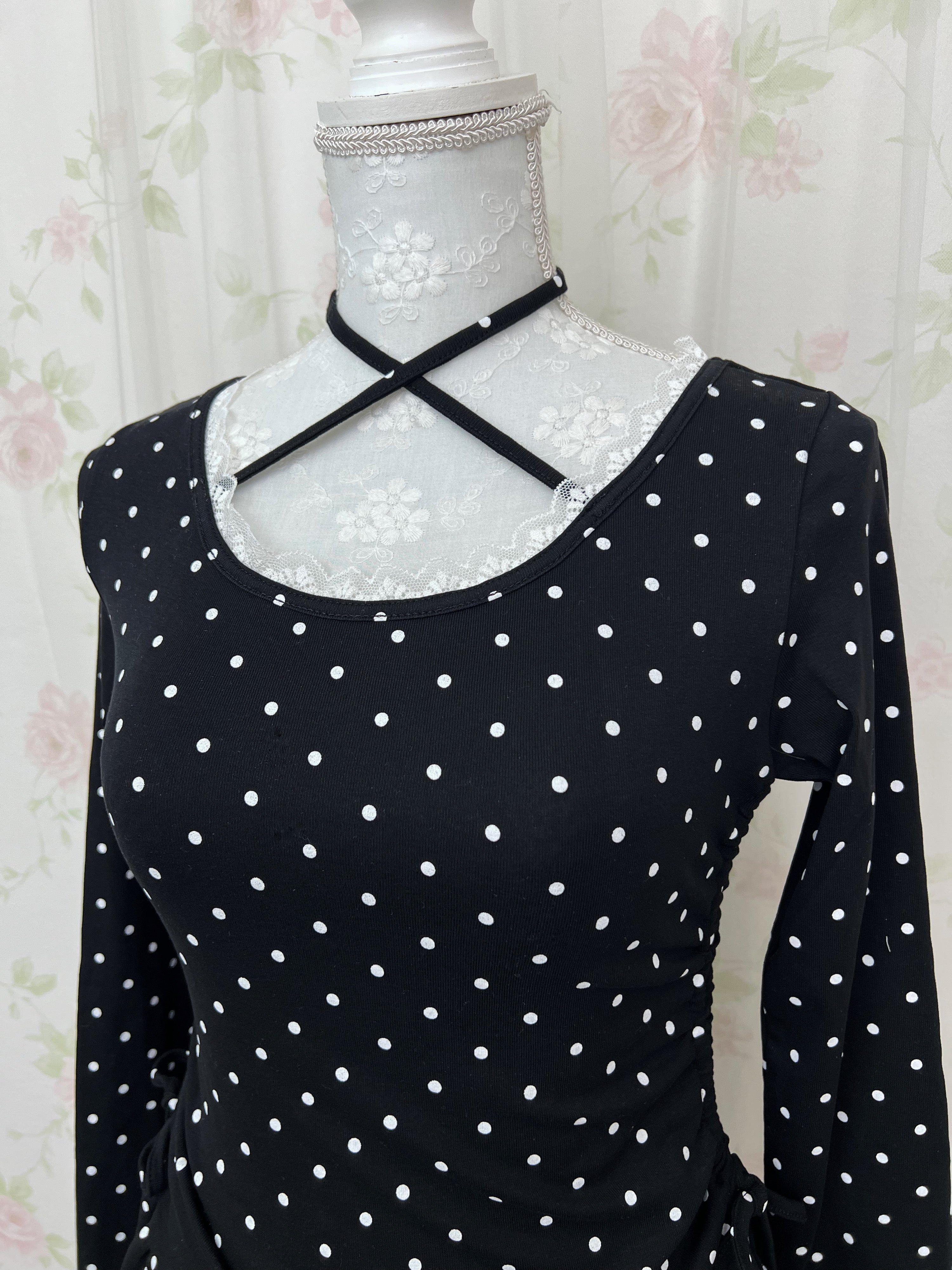 Halter Neck Polka Dot Tunic Top (Black)