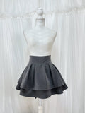 Back Bow Tiered  High Waist Skirt (Gray)