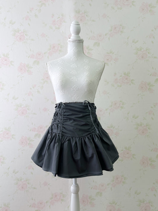 GRL Drawstring Coquette Skirt (Charcoal)