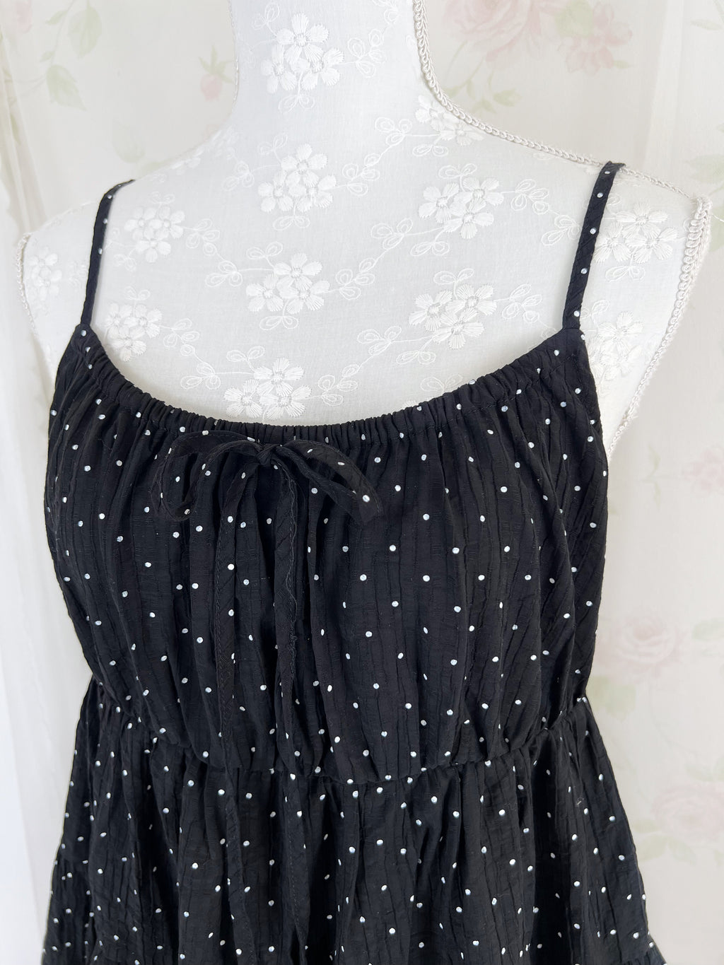 Polka Dot Shoujo Camisole Dress (Black)