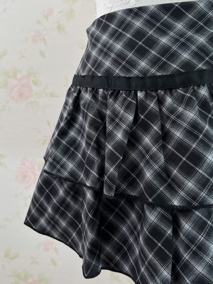 Side Bow Checked Shoujo Mini Skirt (Black)