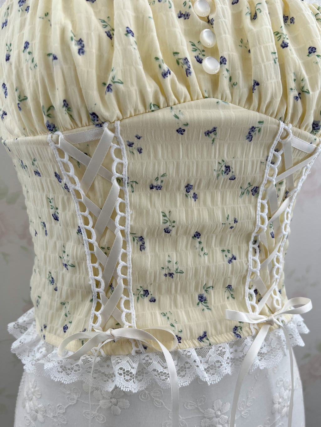 Petite Floral Laced Up Camisole (Yellow)
