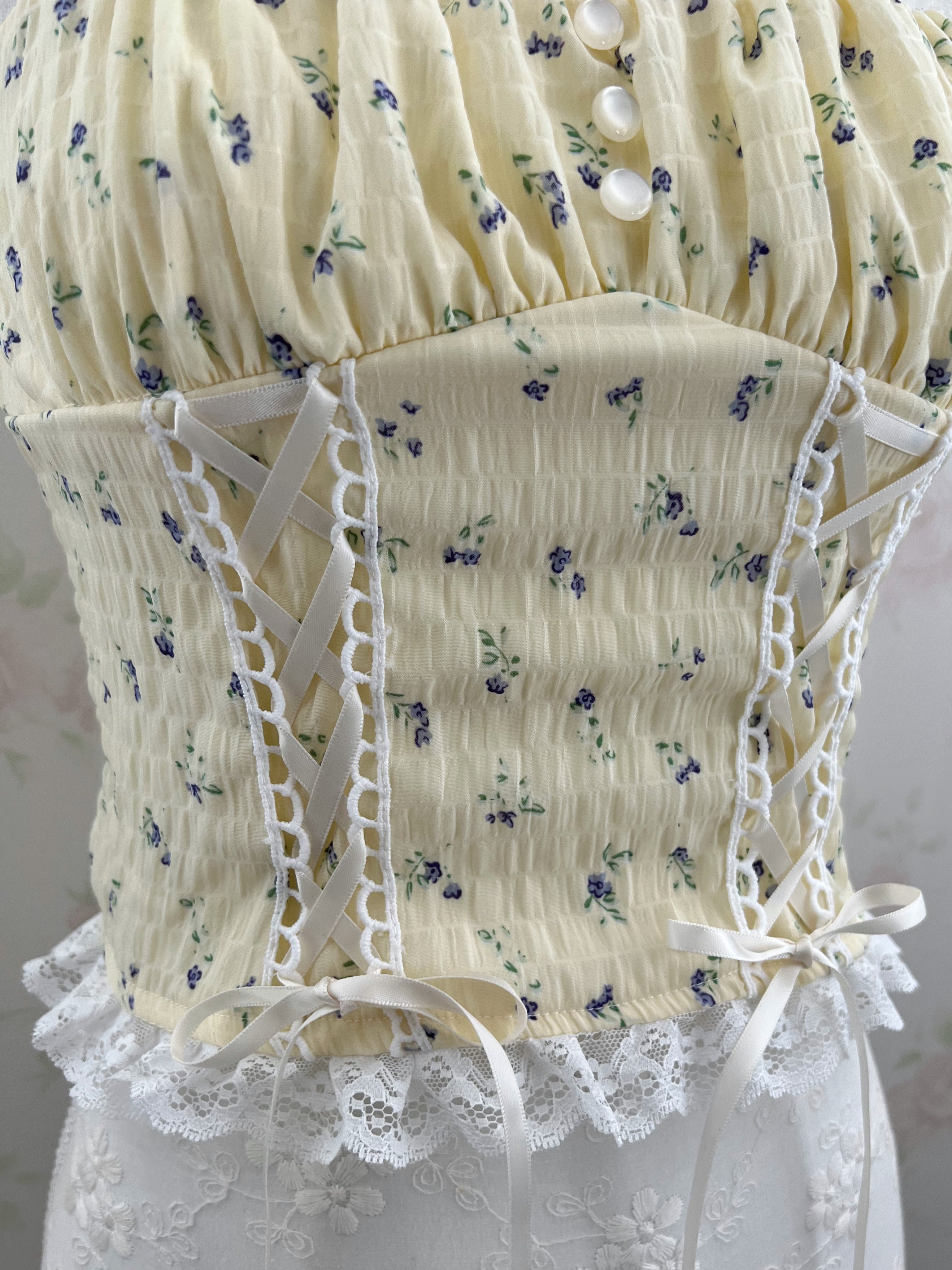 Petite Floral Laced Up Camisole (Yellow)