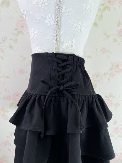 GRL Tiered  High Waist Side Bow Skirt (Black)