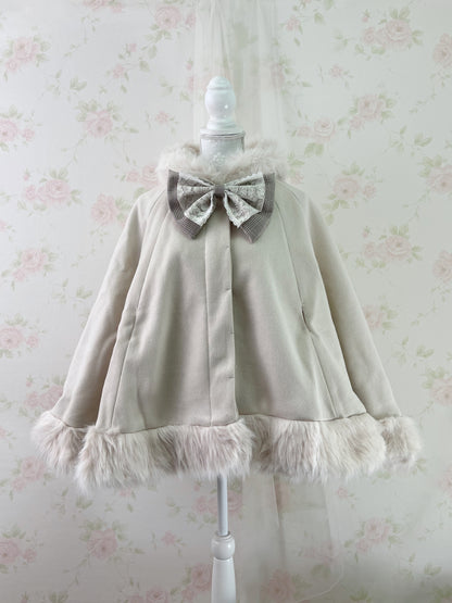 GRL Fake Fur Hood Poncho Coat (Ivory)