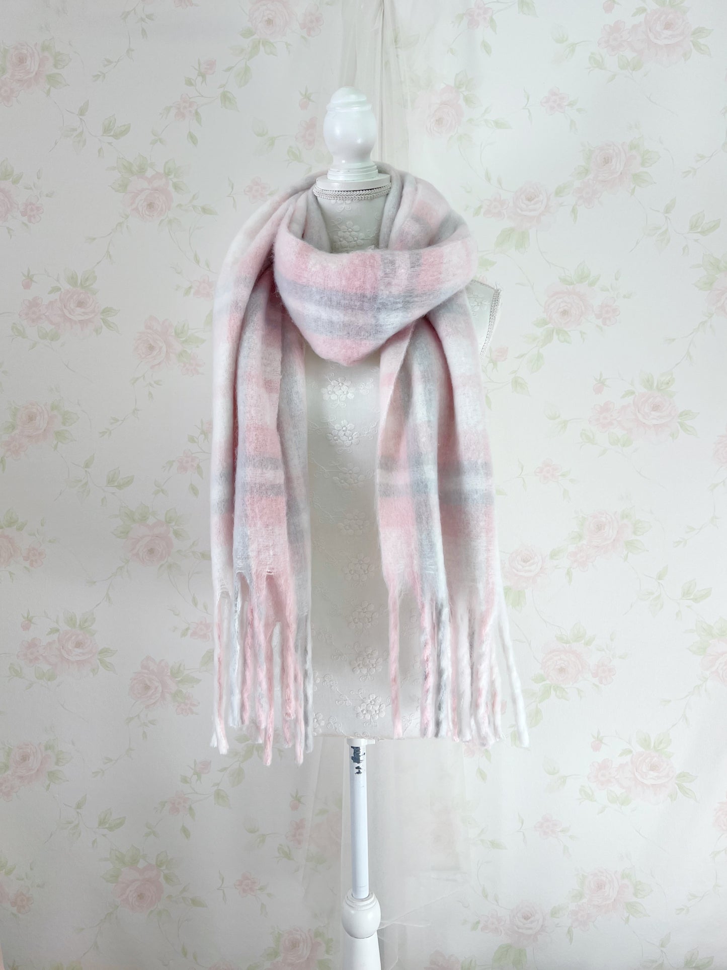 Shoujo Checked Scarf (Pink X Gray)