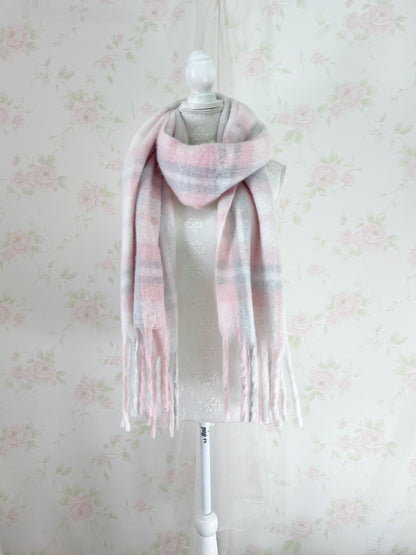 Shoujo Checked Scarf (Pink X Gray)