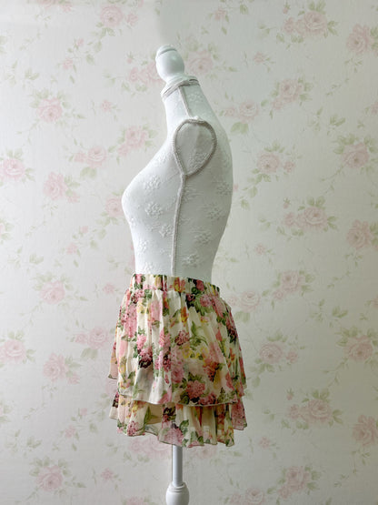 Gyaru Layered Floral Chiffon Skirt