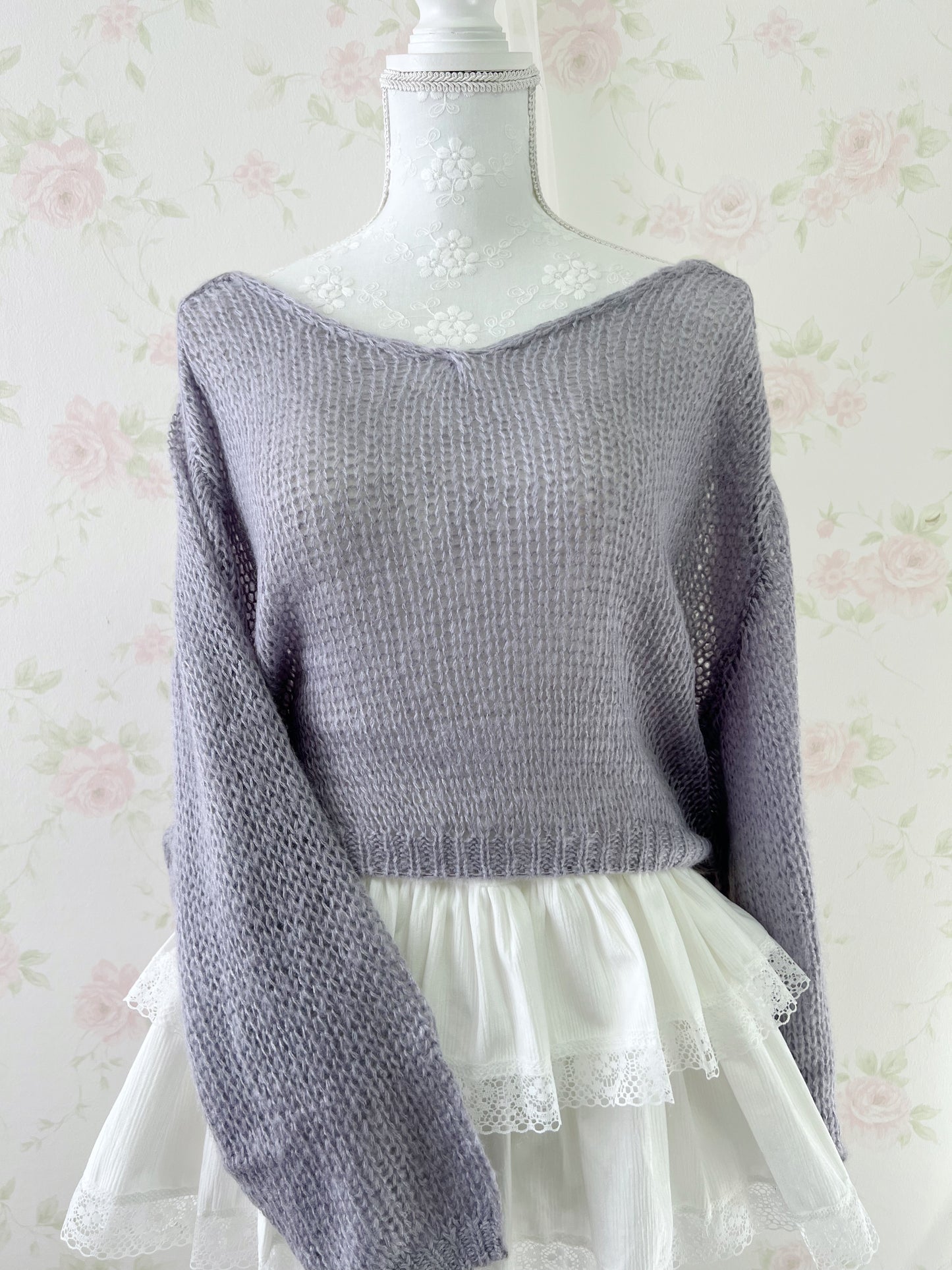 GRL Soft Loose Gyaru Sweater (Purple Blue)