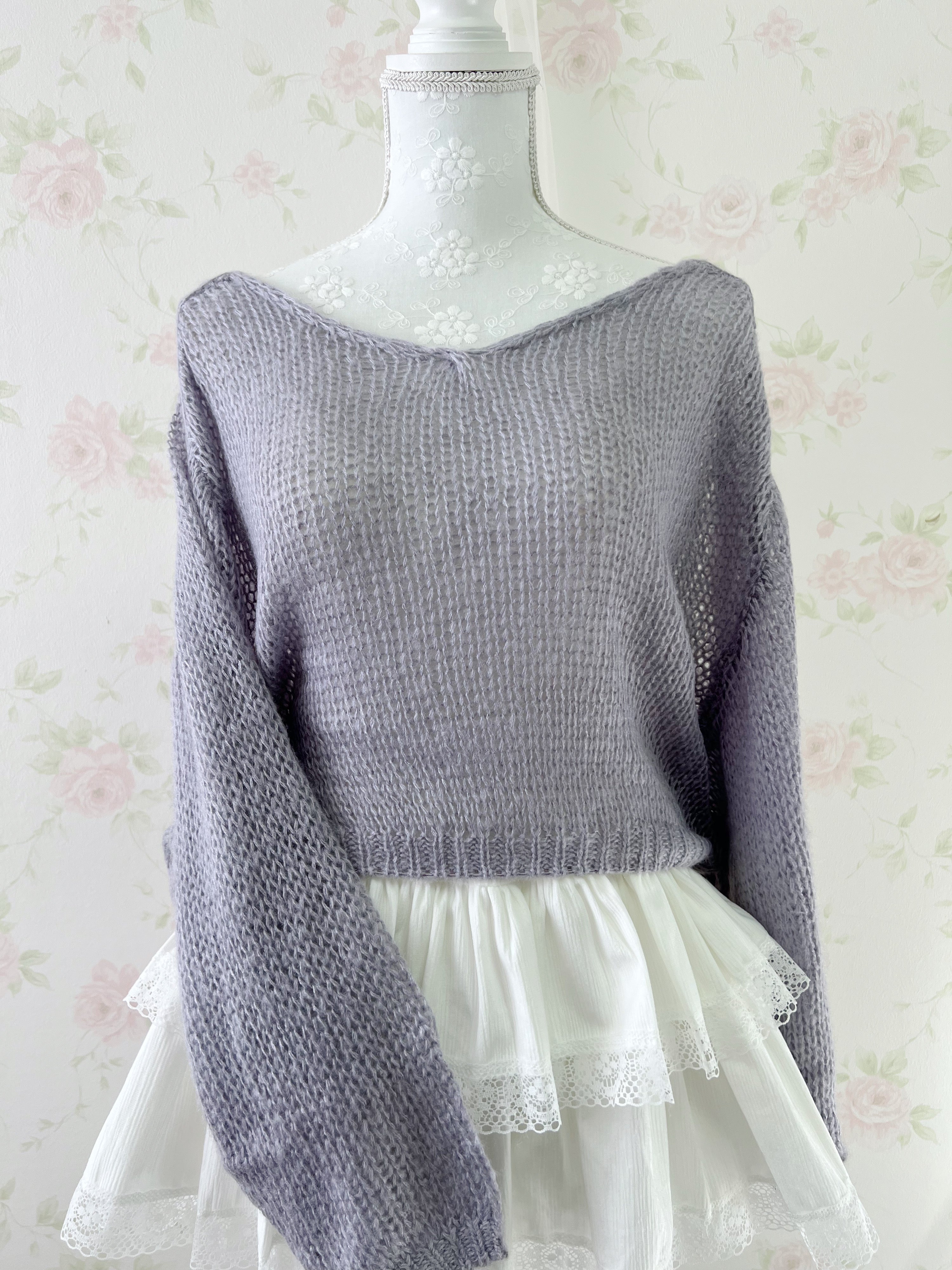 Soft Loose Gyaru Sweater (Purple Blue)