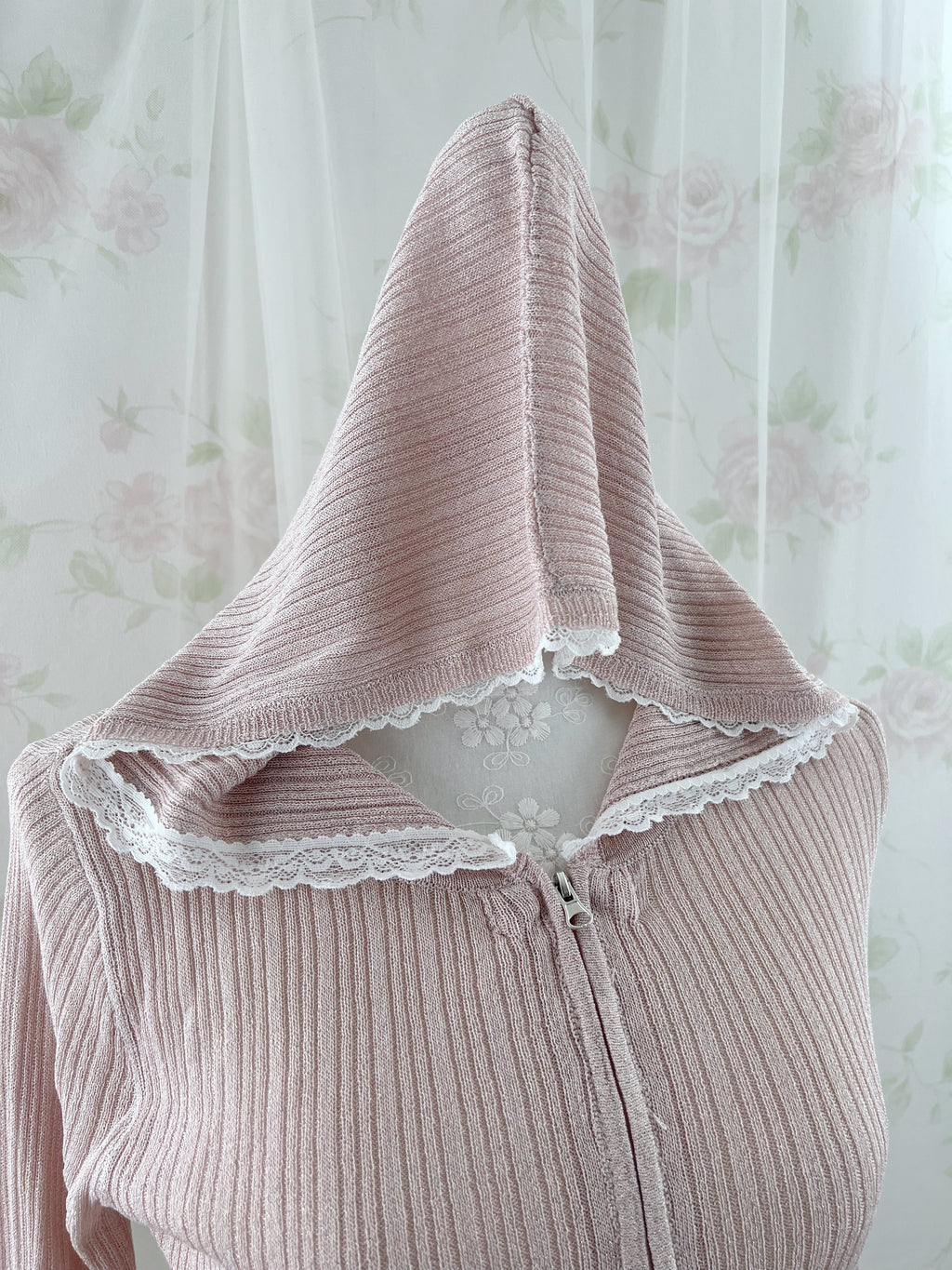 Pink Strawberry Lace Sleeve Hoodie