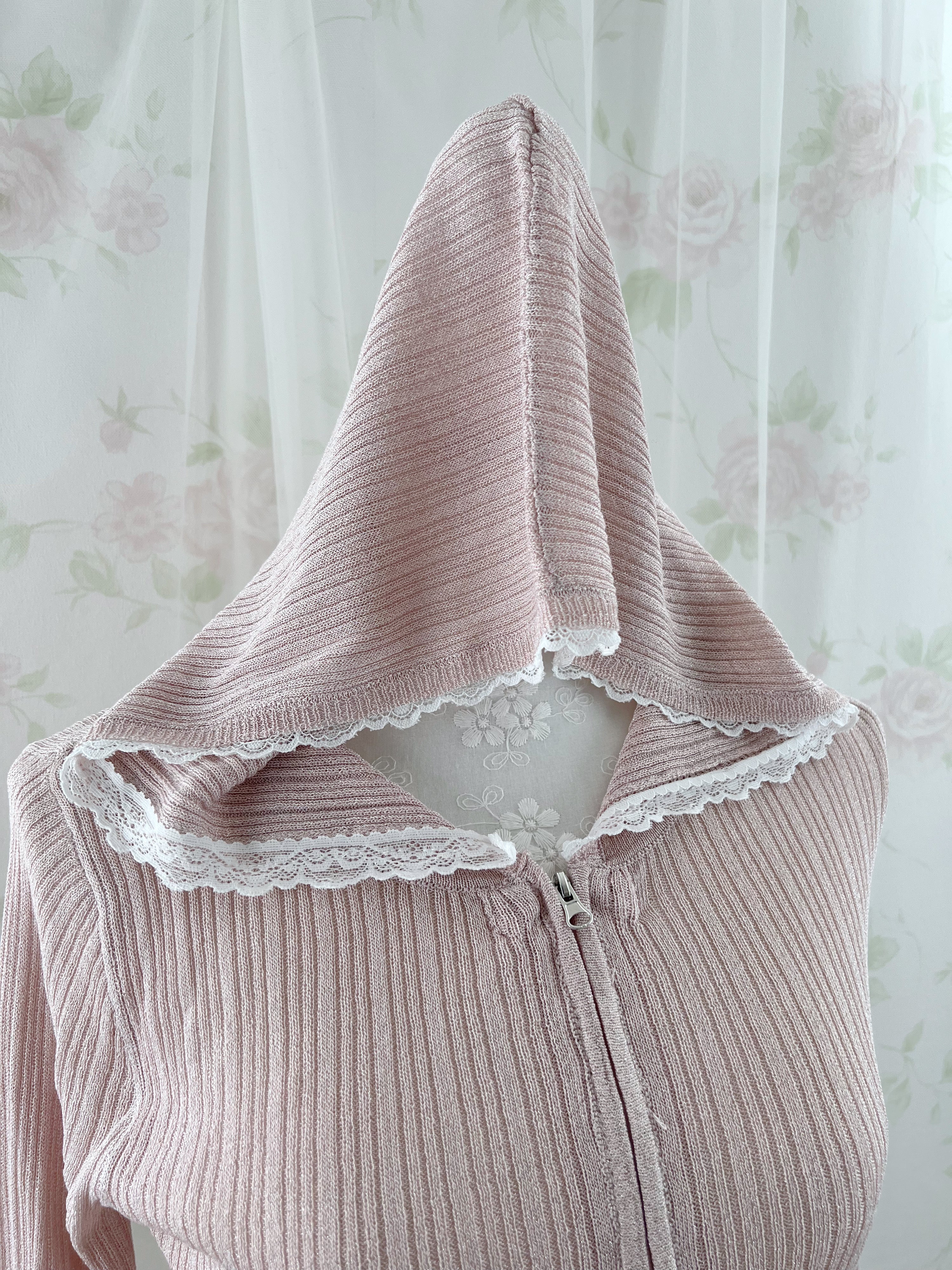 Pink Strawberry Lace Sleeve Hoodie