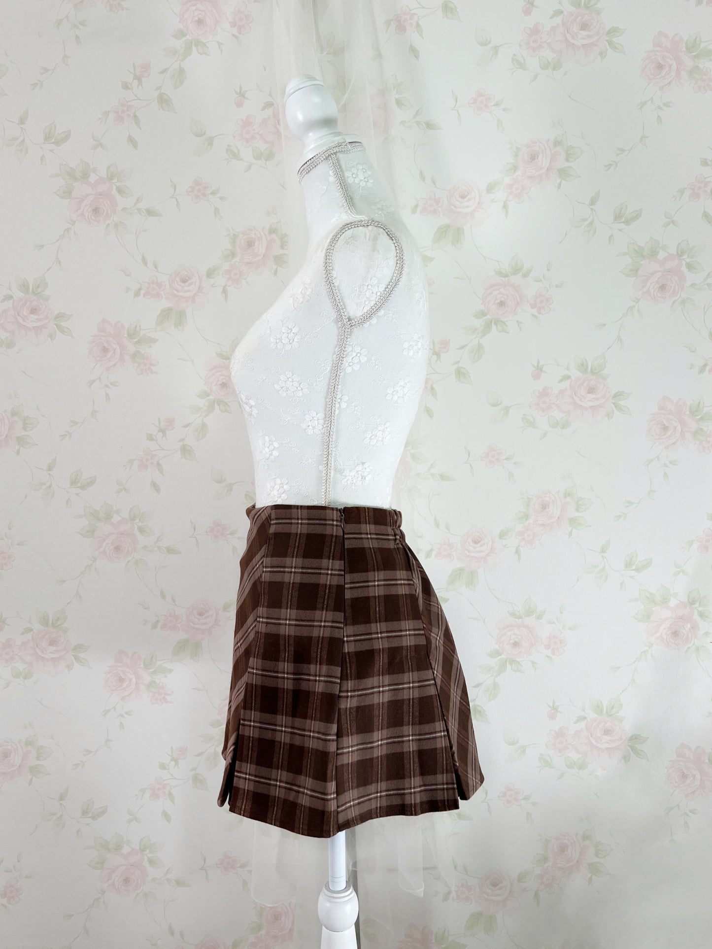 GRL Trapezoid Checked Skirt (Brown)