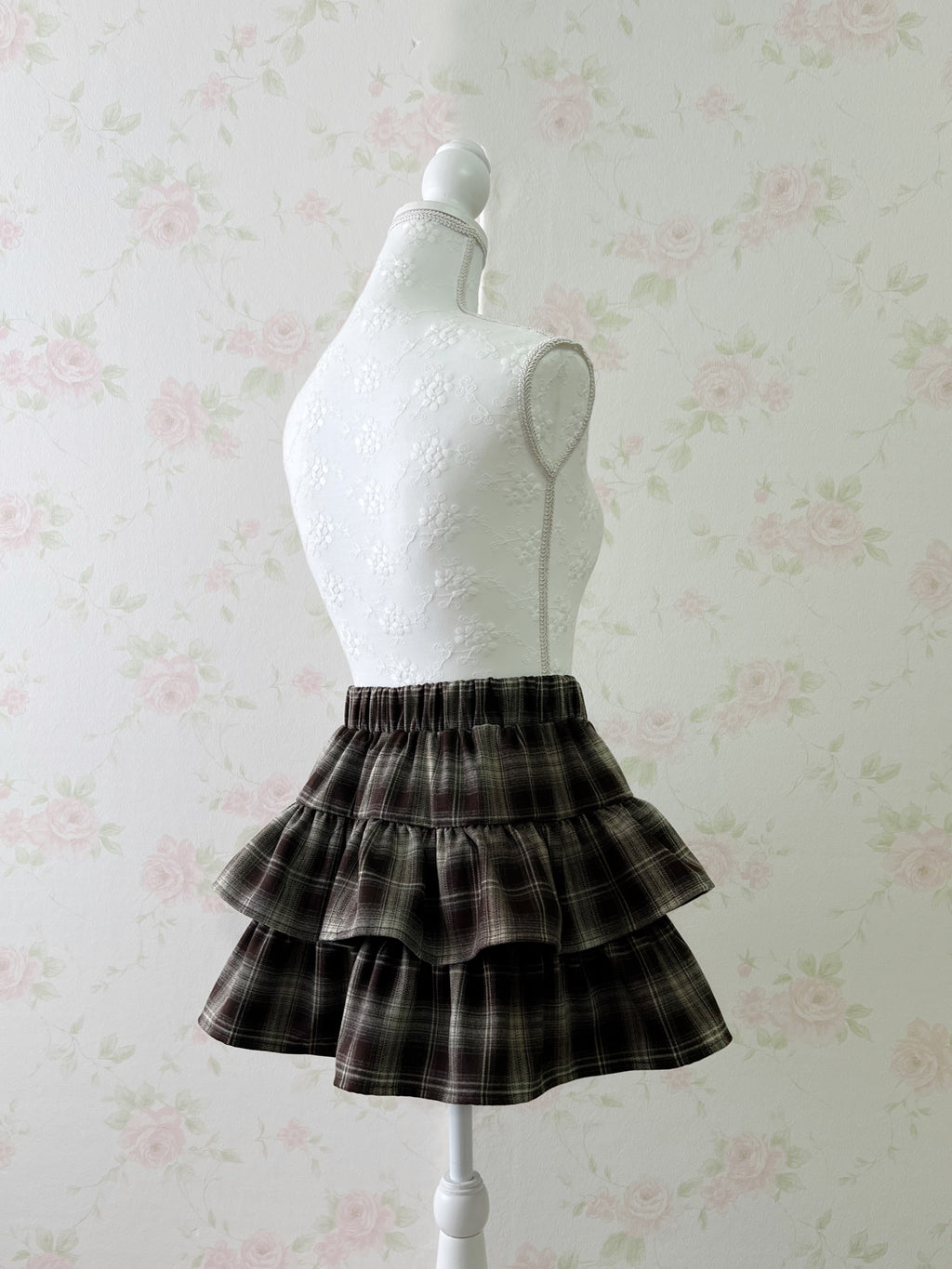 Tiered Checked Skirt (Brown)