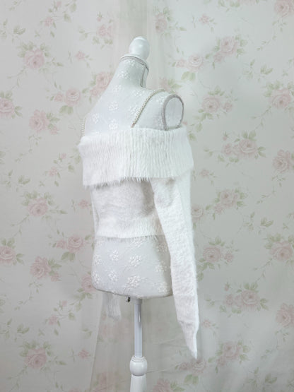 GRL Pearl Strap Off Soulder Sweater (White)